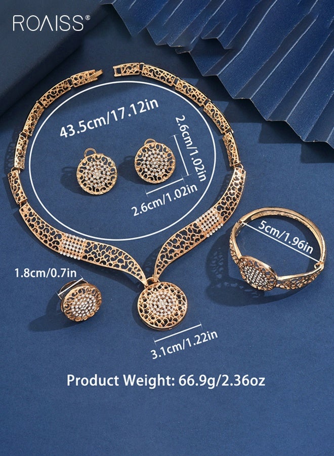 roaiss Women's Fashionable Exaggerated Hollow Geometric Round 4-Piece Jewelry Set Lightweight Including Necklace, Earrings, Bracelet and Ring Perfectly Matches Dresses and Banquets - Image 5