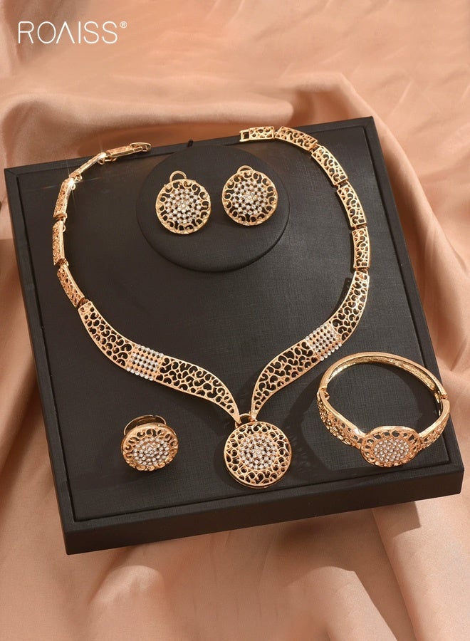 roaiss Women's Fashionable Exaggerated Hollow Geometric Round 4-Piece Jewelry Set Lightweight Including Necklace, Earrings, Bracelet and Ring Perfectly Matches Dresses and Banquets - Image 2