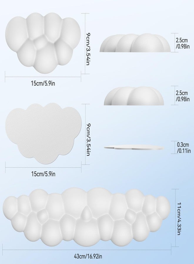 TECKNET Cloud Keyboard Wrist Rest Set, Cloud Wrist Rest with Non-Slip Base, PU Leather Wrist Pad for Keyboard with Ergonomic Memory Foam for Computer Laptop Office Gaming and Pain Relief, White - Image 2