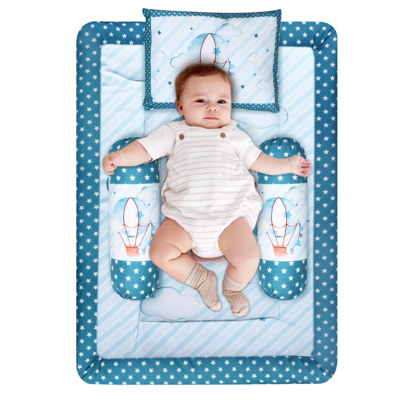 Remixon REMIXON Blue 3 Pillows & Rectangle Shape Balloons Theme Cotton Baby Bed for 0-1 Year BB110  - Image 4