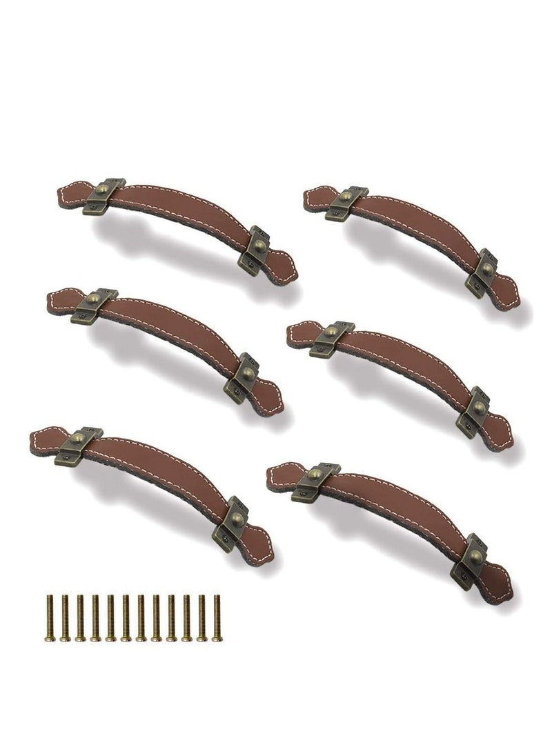 6 Piece Surface Leather Furniture Handle 6.3" Vintage Style Strong Leather Handle Pull for Drawer Cabinet PU Luggage  - Image 1