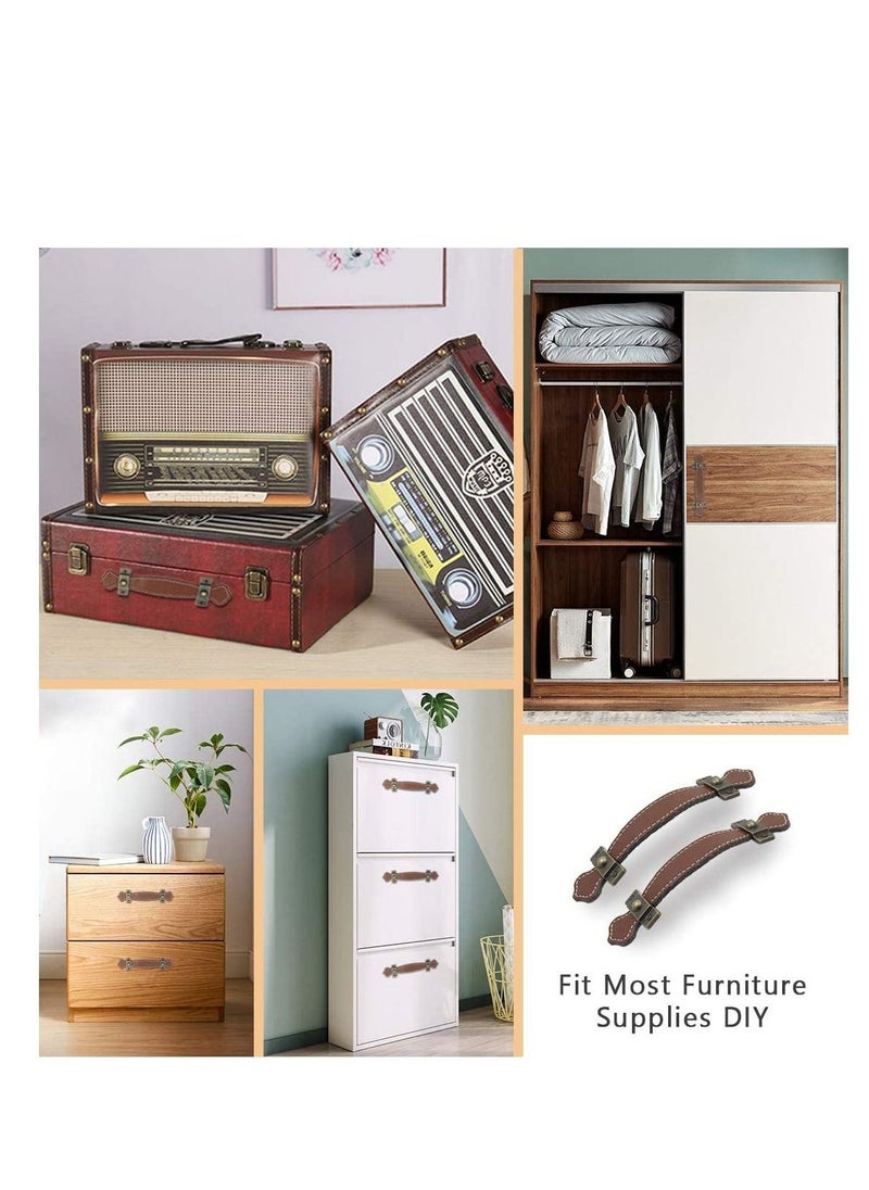 6 Piece Surface Leather Furniture Handle 6.3" Vintage Style Strong Leather Handle Pull for Drawer Cabinet PU Luggage  - Image 4