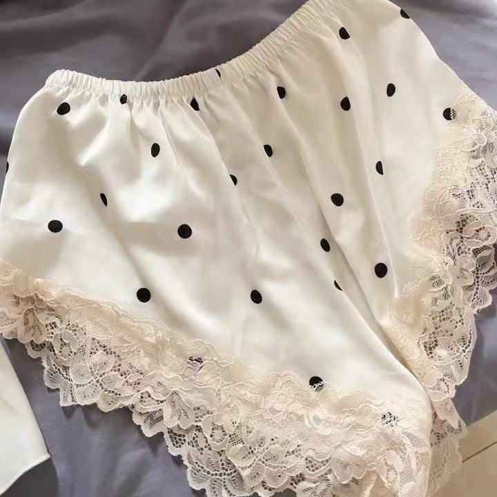 فستان نوم نسائي بقبة V ونقاط البولكا مع شورت - Image 4