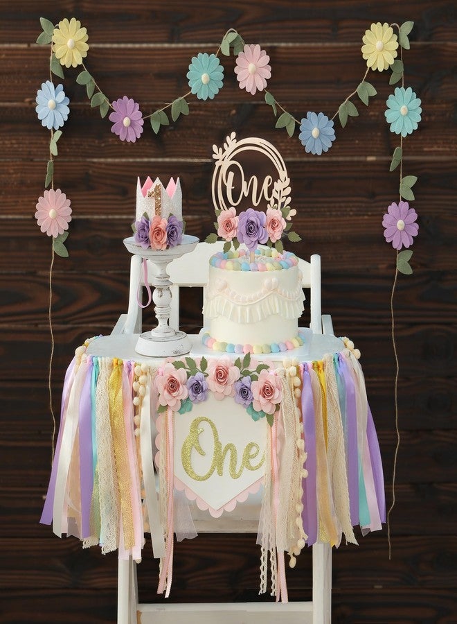 HODIHIWI Wildflower 1st High Chair Banner Birthday Decorations For Girls Flower Cake Topper Hat Floral Theme Party Decoration - Image 1
