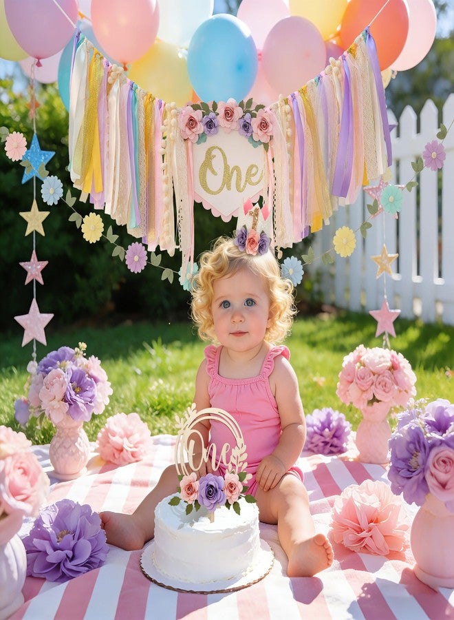 HODIHIWI Wildflower 1st High Chair Banner Birthday Decorations For Girls Flower Cake Topper Hat Floral Theme Party Decoration - Image 4