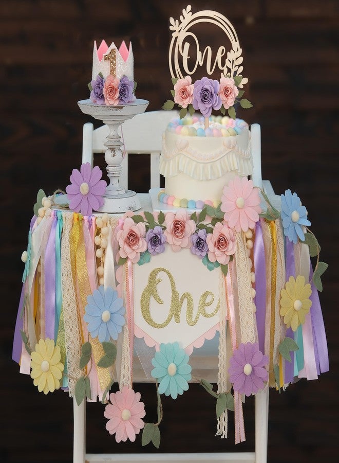HODIHIWI Wildflower 1st High Chair Banner Birthday Decorations For Girls Flower Cake Topper Hat Floral Theme Party Decoration - Image 2