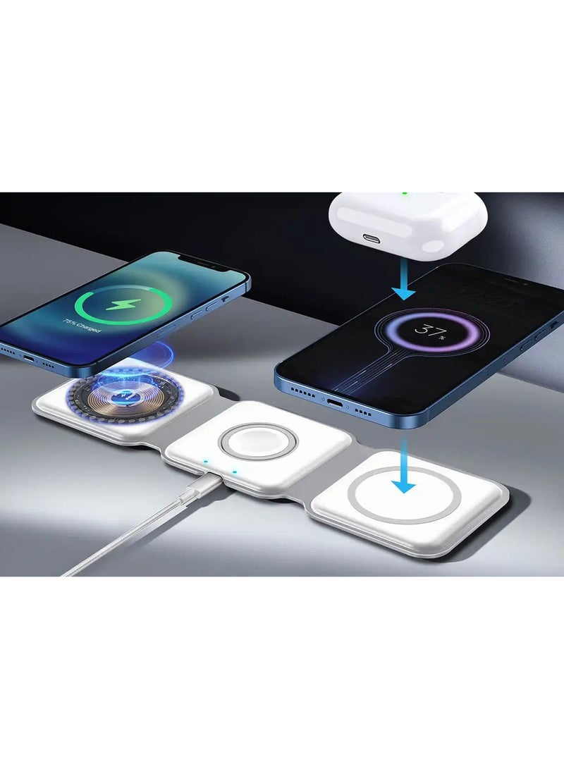 3 in 1 Wireless Charger Foldable Pad 18W Fast Magnetic All-in-One Travel Charging Station With Magsafe For iPhone  - Image 3