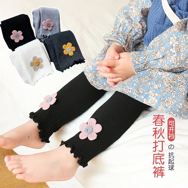 New Fine Vertical Striped Sunflower Ear Edge Children'S Nine-Point Pants Open-File Baby Girl Leggings - Image 4