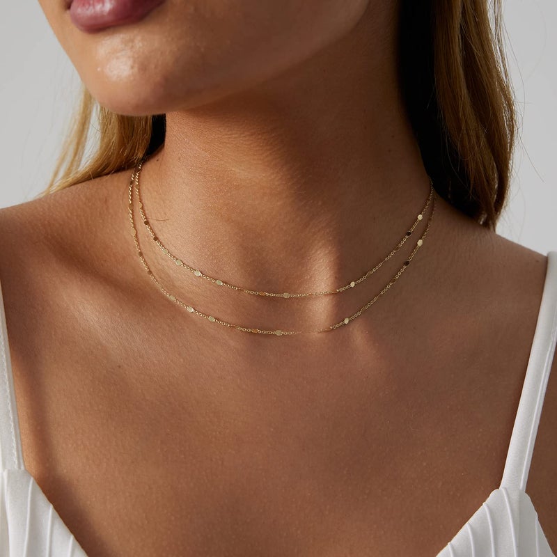 BERISO 14K Gold/Silver Plated Choker Necklace for Women Shining Dots Station Gold Chain Necklace Beads Sparkle Chain Necklace Link Chain Exquisite Jewelry for women - Image 2