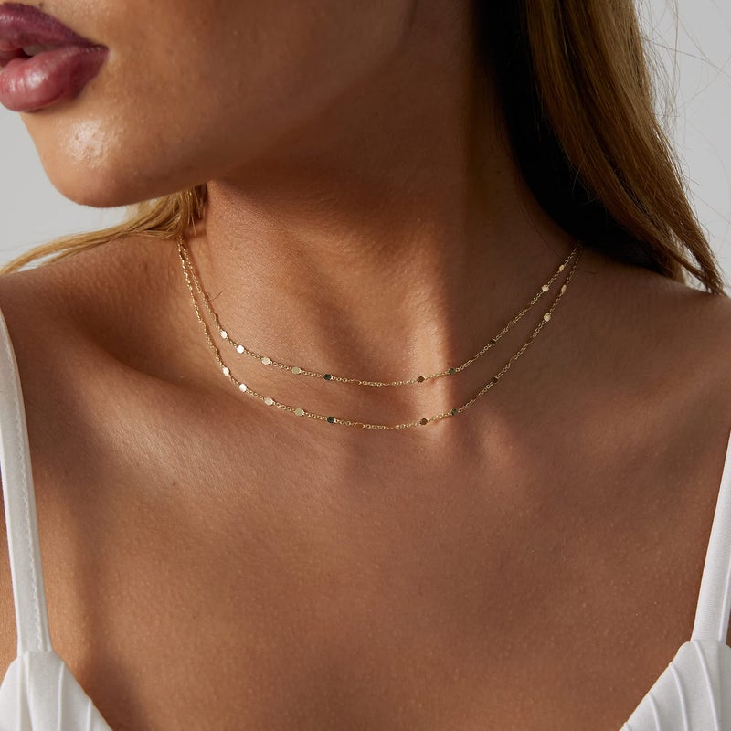 BERISO 14K Gold/Silver Plated Choker Necklace for Women Shining Dots Station Gold Chain Necklace Beads Sparkle Chain Necklace Link Chain Exquisite Jewelry for women - Image 4