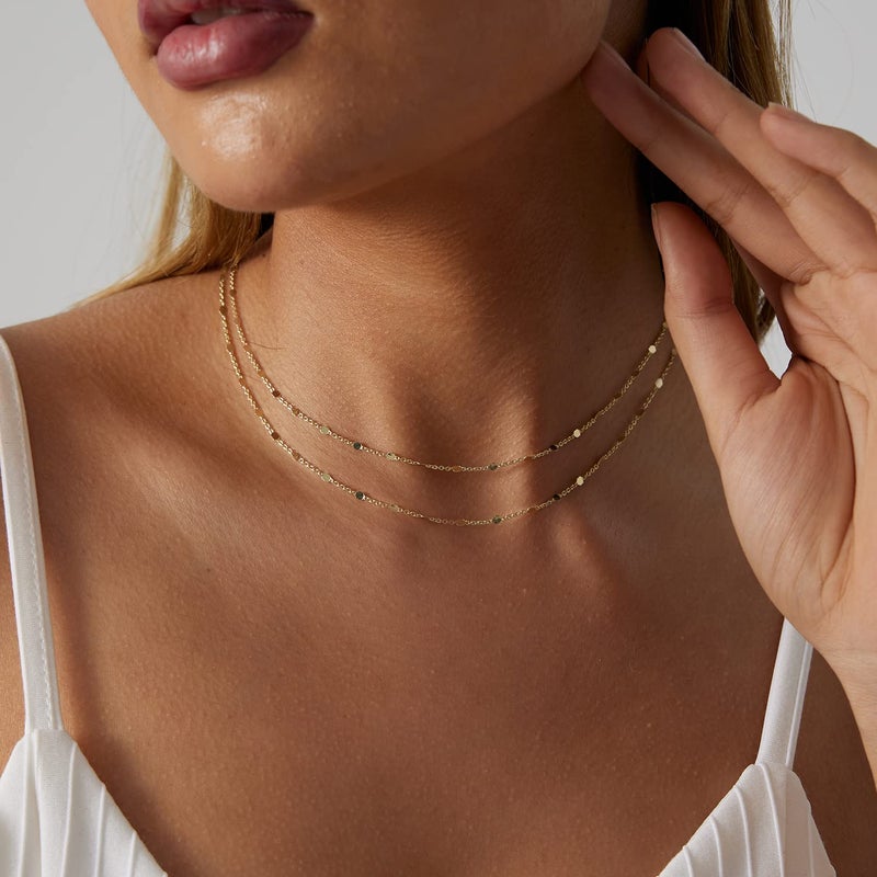 BERISO 14K Gold/Silver Plated Choker Necklace for Women Shining Dots Station Gold Chain Necklace Beads Sparkle Chain Necklace Link Chain Exquisite Jewelry for women - Image 5