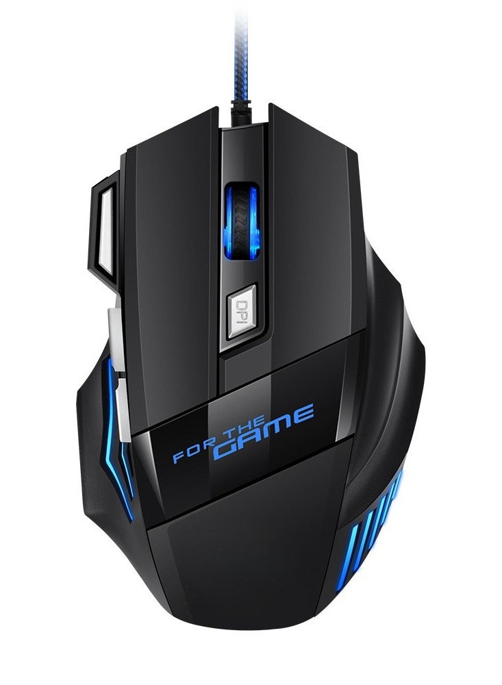 Wired optical gaming mouse, 7 programmable buttons, gaming mouse with Led color backlight, (black/blue), 17x9.5x5cm，3200DPI  - Image 2