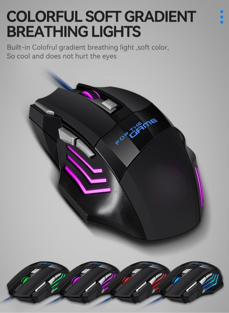 Wired optical gaming mouse, 7 programmable buttons, gaming mouse with Led color backlight, (black/blue), 17x9.5x5cm，3200DPI  - Image 4