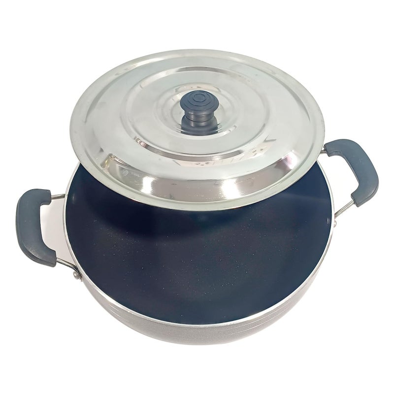 DBY NonStick Kadai Deep Kadhai Fry Pan with Steel Lid 25 litres Nonstick All Purpose Aluminium Karahi Deep Frying Skillet Wok Cookware Cooking - Image 1