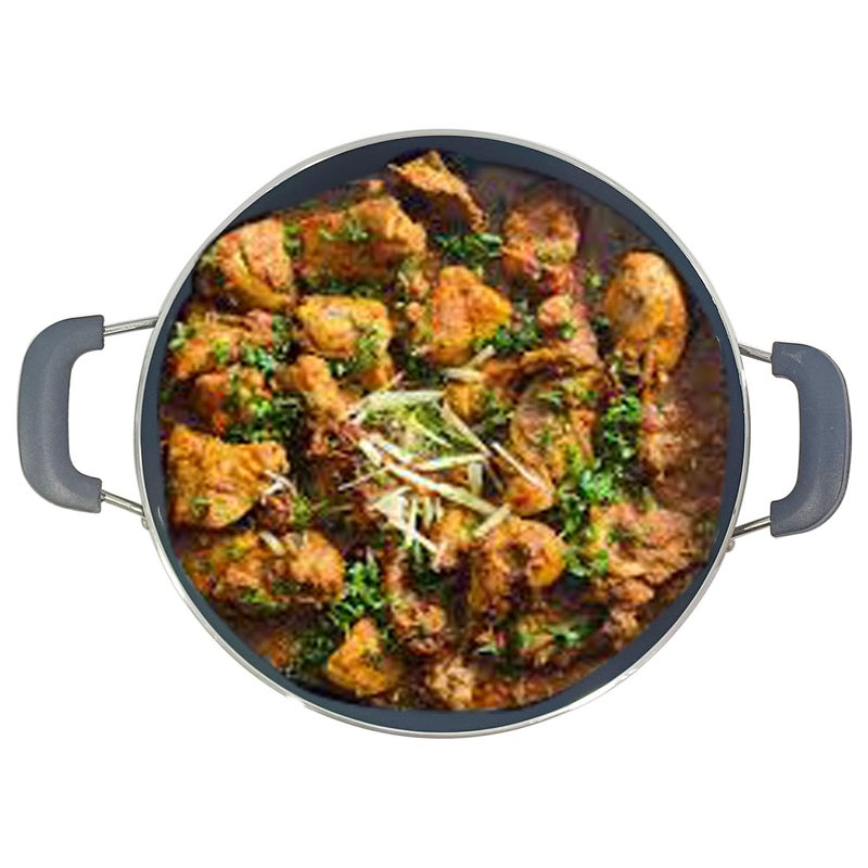 DBY NonStick Kadai Deep Kadhai Fry Pan with Steel Lid 25 litres Nonstick All Purpose Aluminium Karahi Deep Frying Skillet Wok Cookware Cooking - Image 2