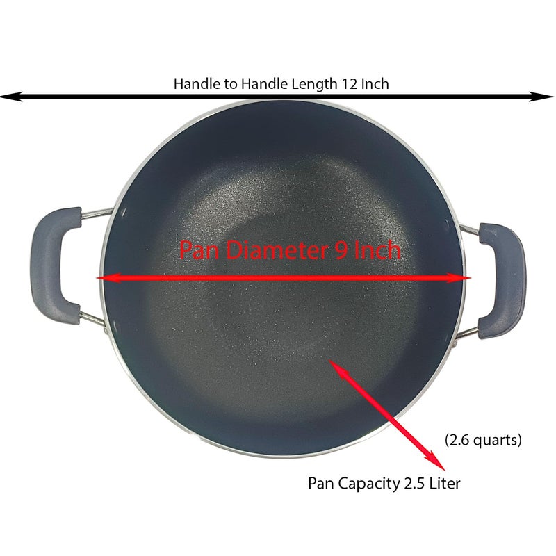 DBY NonStick Kadai Deep Kadhai Fry Pan with Steel Lid 25 litres Nonstick All Purpose Aluminium Karahi Deep Frying Skillet Wok Cookware Cooking - Image 3