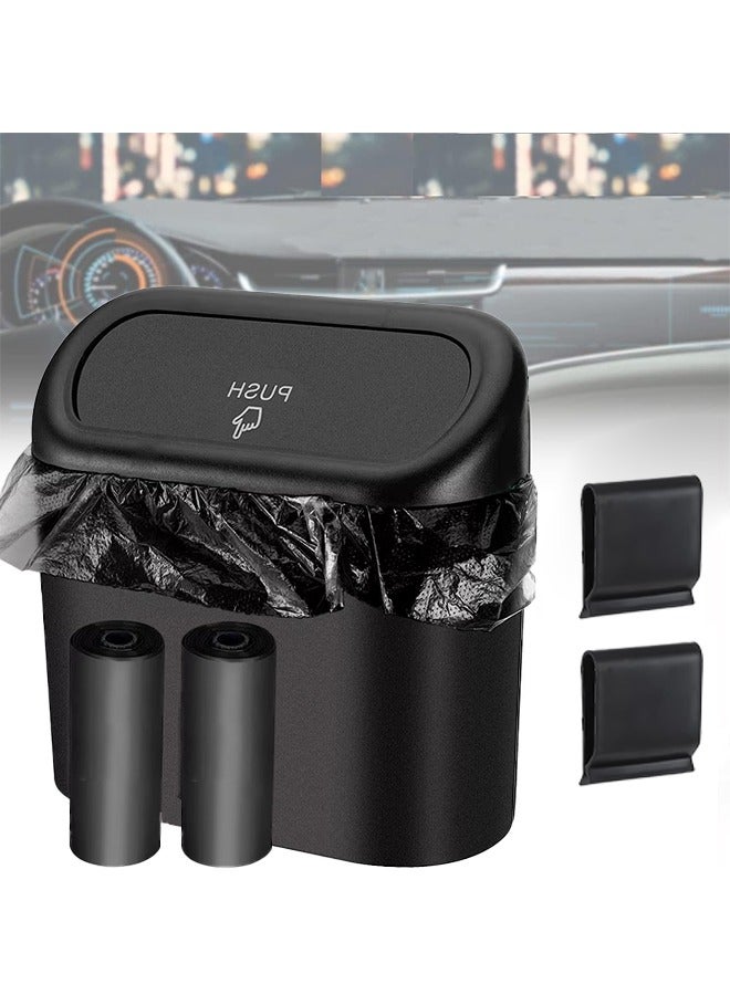 Car trash can with lid. 2 rolls plastic garbage bag 60 pieces car trash can, suitable for inside the car, home, office (black)  - Image 1