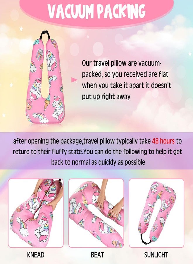 Barydat Car Pillow 28 x 18 Inch Car Travel Pillow Pink Unicorn U Shaped Neck Pillows Sleeping Reading Pillows for Long Distance Soft Washable Airplane Pillow for Adults Head and Body Support - Image 2