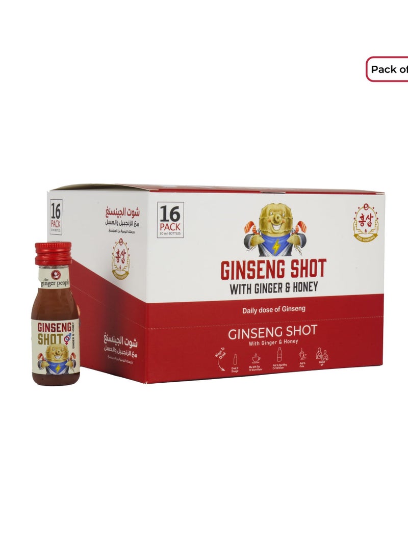 The Ginger People Gin-seng Shot | Premium Korian Ginseng Beverage | Natural Ginseng With Ginger Honey Lemon Juice 30ml Pack of 16