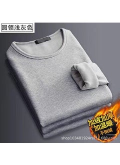 Generic Winter mens fleece-lined warm clothes student thickened underwear suit autumn clothes long pants youth V-neck white bottoming shirtRound neck gray fleece-lined top Round neck gray fleece-lined top 