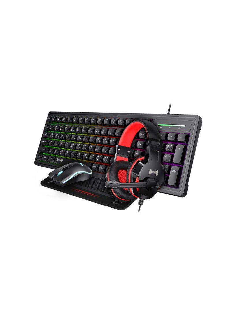 هيزاير هيزير H-GameKit X4 طقم ألعاب سلكي يضم كيبورد وماوس وسماعة وماوس باد بإضاءة RGB لأجهزة الكمبيوتر واللابتوب وPS4 وXbox - Image 1