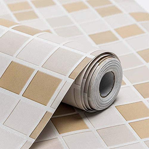 wolpin DIY Bathroom Wallpaper (45 x 300 CM, Brown) | Waterproof Kitchen Tiles Pattern Self Adhesive Wall Sticker | Stove Backsplash Countertop Decorative PVC Vinyl Roll for Home Décor - Image 1