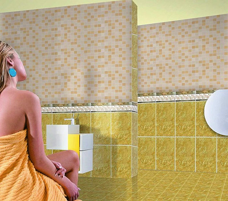 wolpin DIY Bathroom Wallpaper (45 x 300 CM, Brown) | Waterproof Kitchen Tiles Pattern Self Adhesive Wall Sticker | Stove Backsplash Countertop Decorative PVC Vinyl Roll for Home Décor - Image 5