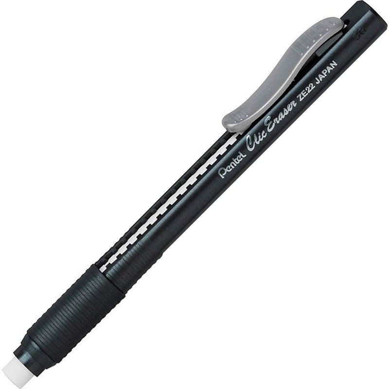Pentel Clic Eraser, Retractable, Pocket Clip, Rubber Grip, Black Barrel (PENZE22A) - Image 5