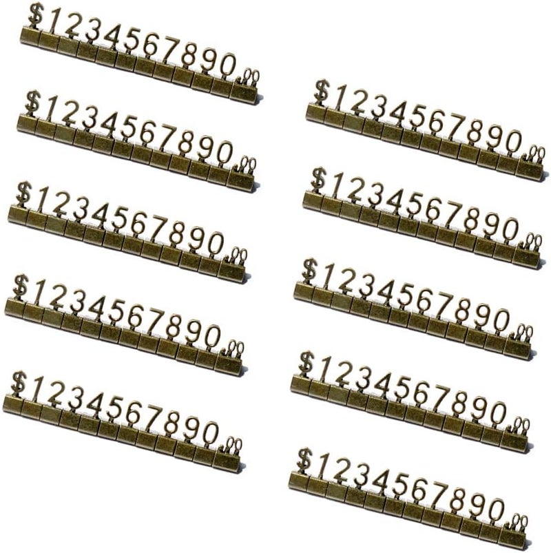 Mollytek 10 Sets Price Cubes Blocks Numbers Glod Metal Price Tag for Jewelry Display Counter Stand Adjustable Assembly Mini Dollar Signs for Retail Shop (Bronze) - Image 1