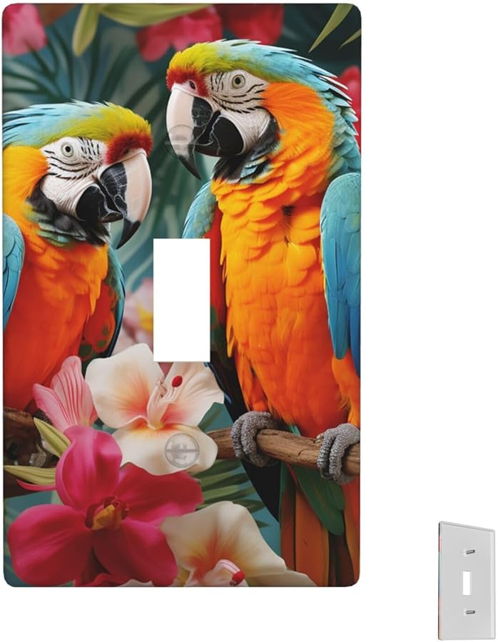 Tropical Plants Parrots Single Toggle Light Switch Plate Cover 4.5 X 2.76 Inch - Image 1