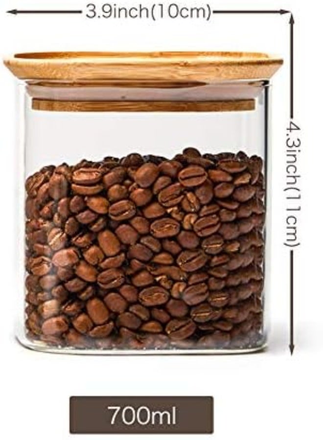 AKDC Ezoware 6 Piece Clear Glass Jars Air Tight Stackable Square Kitchen Canister Food Storage Container Set Bamboo Lids For Candy, Cookie, Rice, Sugar, Flour, Pasta, Nuts - 700Ml - Image 2