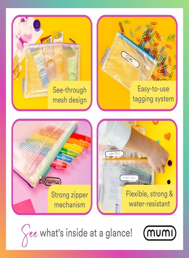 MUMI 5 Multi-Size Organizing Bags - Clear Zipper Pouches with 10 Labels - Reusable Waterproof Mesh Storage Bag, Small Zipper Pouches for Travel, Supplies, Toys, Puzzle Bags & Organization (Purple) - Image 3
