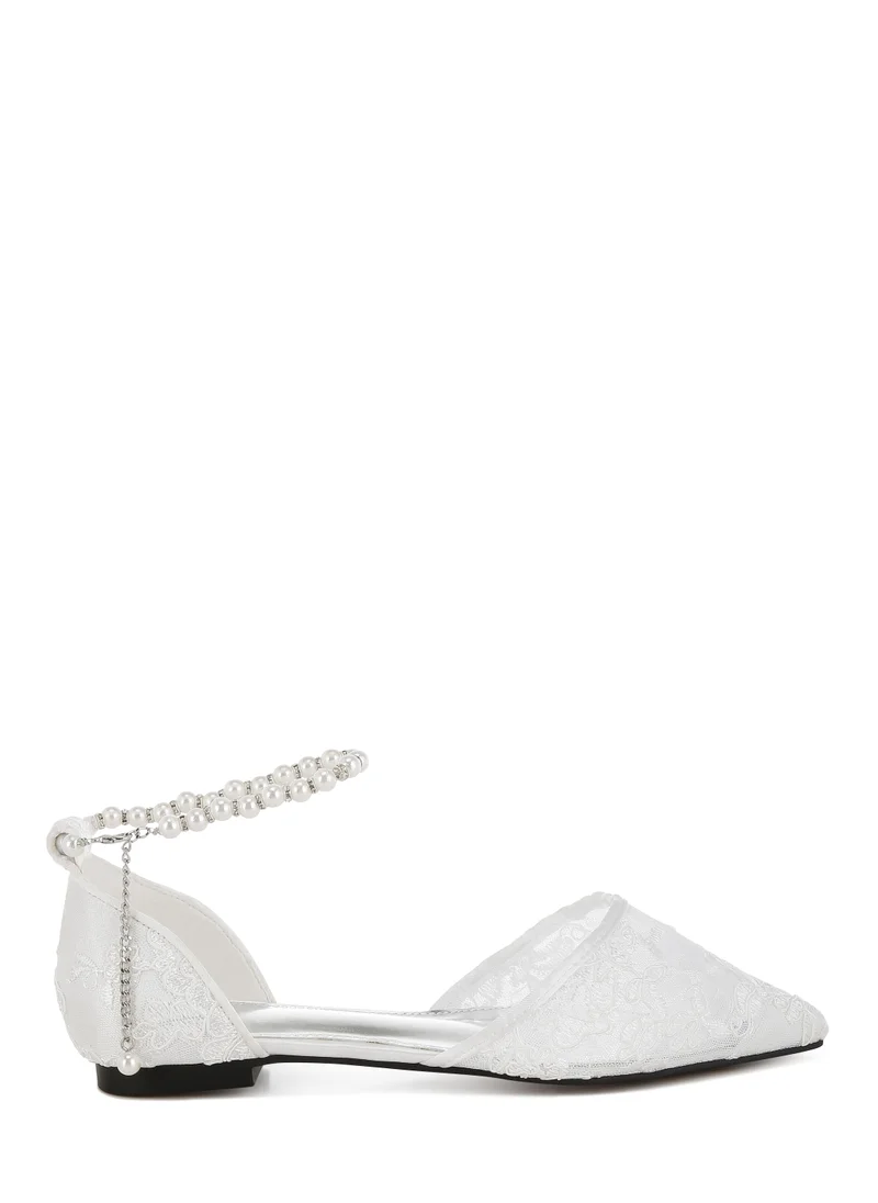 London Rag Pearl & Rhinestone Strap Flat Sandals in White