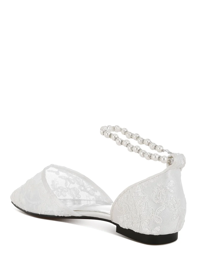London Rag Pearl &amp; Rhinestone Strap Flat Sandals in White