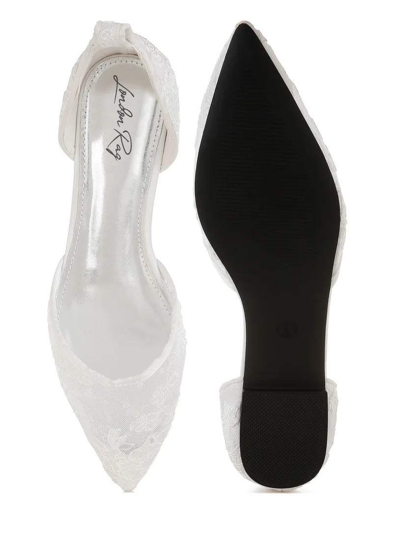 London Rag Pearl &amp; Rhinestone Strap Flat Sandals in White