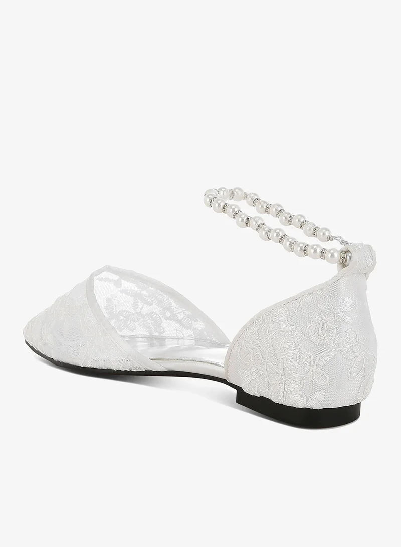 London Rag White and Silver Pearl & Rhinestone Strap Flat Sandals in White for Women | Best Price UAE