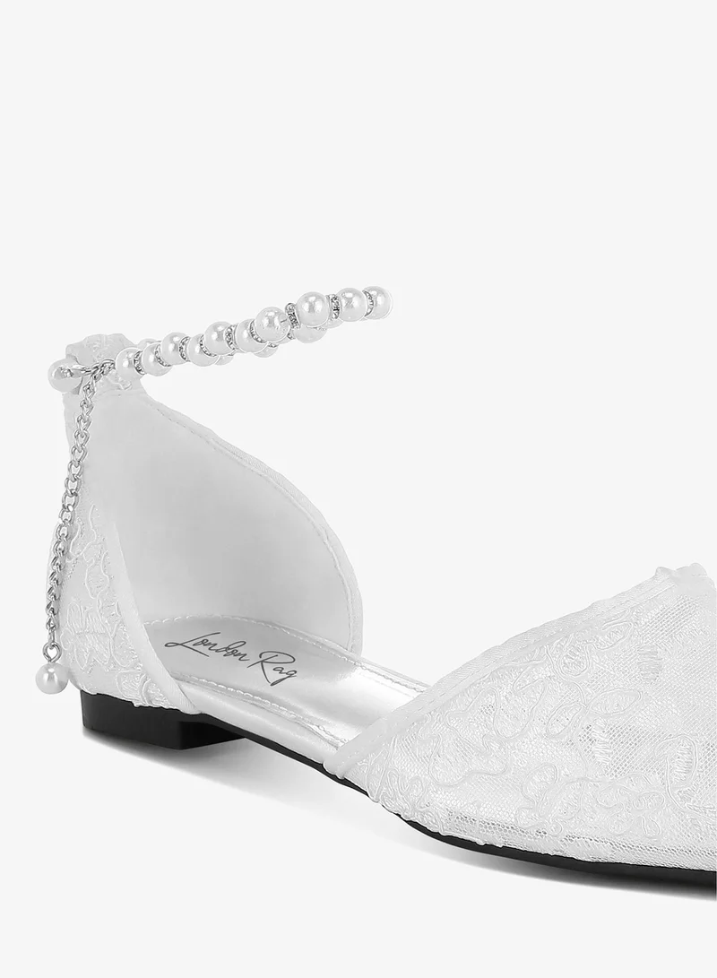 London Rag White and Silver Pearl & Rhinestone Strap Flat Sandals in White for Women | Best Price UAE
