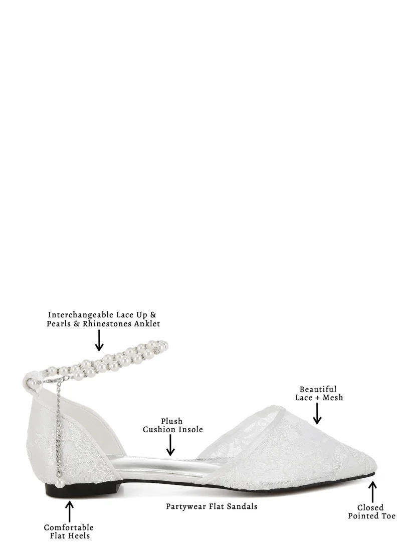 London Rag White and Silver Pearl & Rhinestone Strap Flat Sandals in White for Women | Best Price UAE