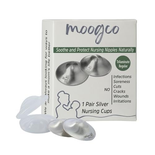 MoogCo The Original Silver Nursing Cups - Nipple Shields for Breastfeeding Newborn - 999k Nipple Cups - Nipple Shield for Nursing Newborn - Silver Nipple Covers for Breastfeeding (Tri-Laminate Silver) - Image 1