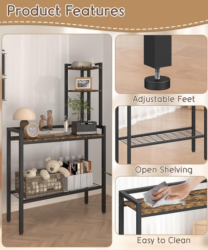 Ansionsol 4 Tier Corner Shelf Stand, 56" Corner Storage Organize Rack with Metal Frame, Freestanding Book Shelves Plant Stand, Narrow Tall Bookshelf for Bedroom, Living Room, Office, Black - Image 3