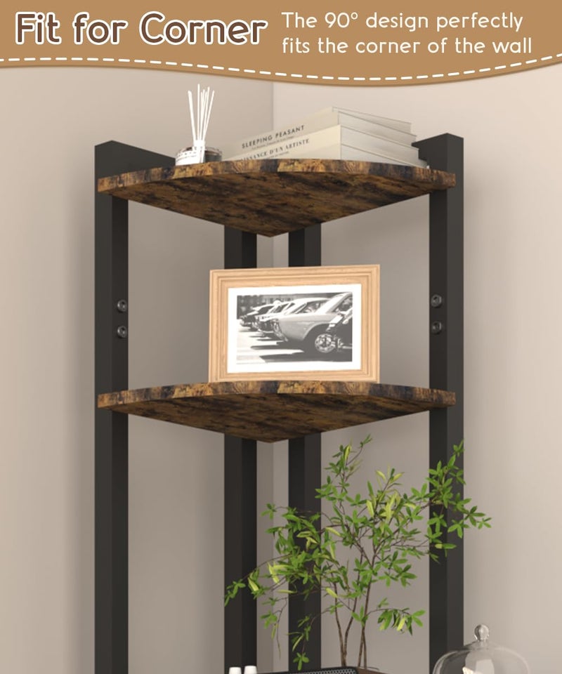 Ansionsol 4 Tier Corner Shelf Stand, 56" Corner Storage Organize Rack with Metal Frame, Freestanding Book Shelves Plant Stand, Narrow Tall Bookshelf for Bedroom, Living Room, Office, Black - Image 4