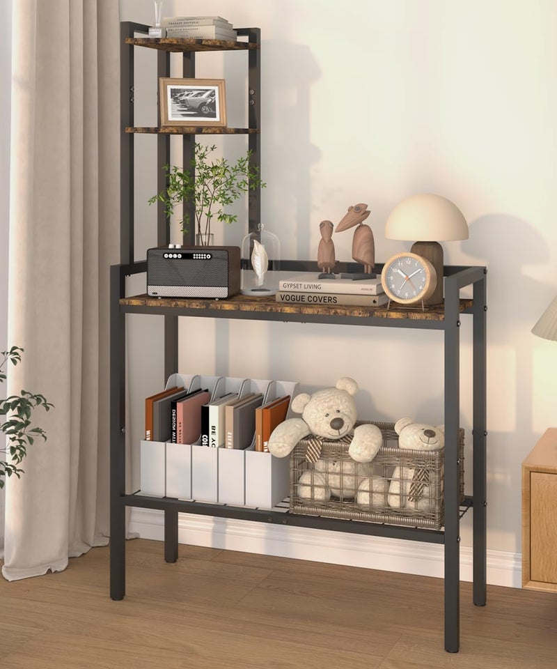 Ansionsol 4 Tier Corner Shelf Stand, 56" Corner Storage Organize Rack with Metal Frame, Freestanding Book Shelves Plant Stand, Narrow Tall Bookshelf for Bedroom, Living Room, Office, Black - Image 1