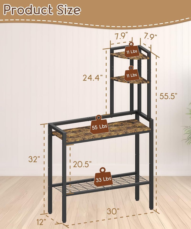 Ansionsol 4 Tier Corner Shelf Stand, 56" Corner Storage Organize Rack with Metal Frame, Freestanding Book Shelves Plant Stand, Narrow Tall Bookshelf for Bedroom, Living Room, Office, Black - Image 5