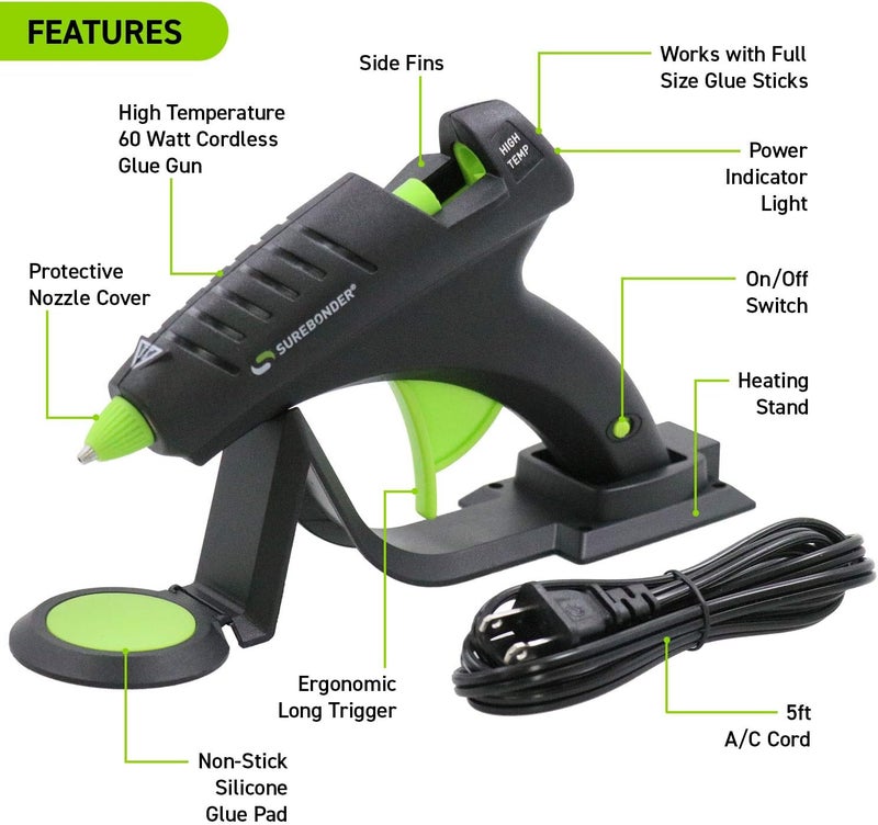 Surebonder Cordless Hot Glue Gun - High Temperature, Full Size, 60W with Heating Base - Image 3