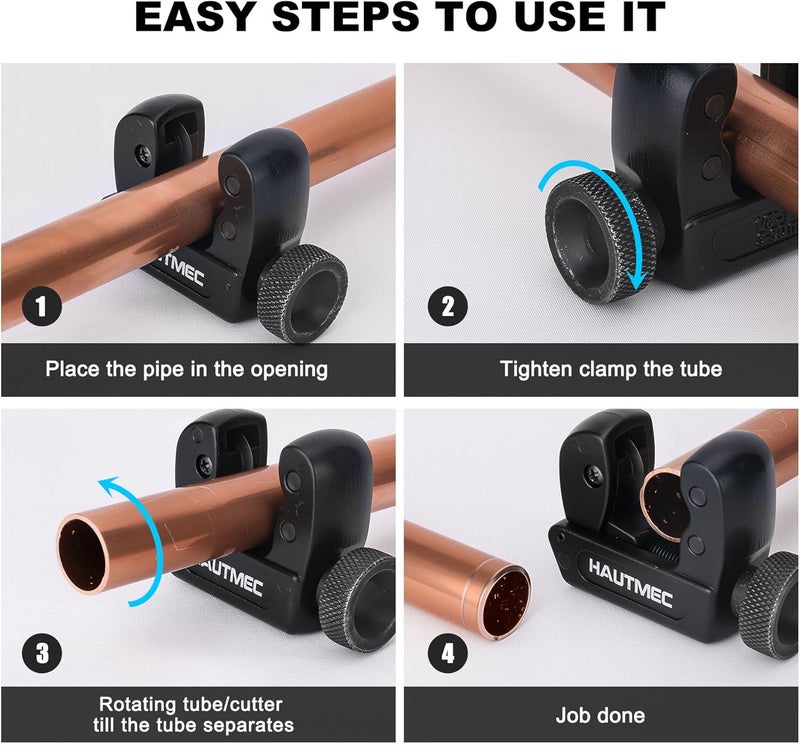 HAUTMEC Copper Pipe Cutter Tool 1/8" to 1-1/8" OD (3-30mm), Mini Copper Tubing Cutter Tool for PVC, Copper, Aluminum, and Thin Stainless Steel Tube HT0133-TC - Image 3