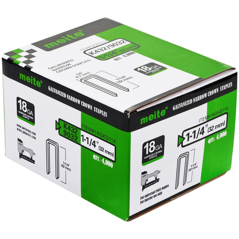 meite 18 Gauge 14Inch Narrow Crown Staples 114Inch Length Heavy Duty Galvanized Upholstery Staples for Electric or Pneumatic Narrow Crown Stapler Guns 4000 PCS