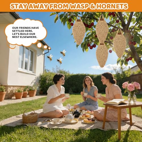 GJL 4 Pack Large Crochet Fake Wasp Nest Decoy Artificial Faux Hornet Nest Outdoor Hanging Decor for Patio Eaves Prevent Wasps from Building Nests - Image 3