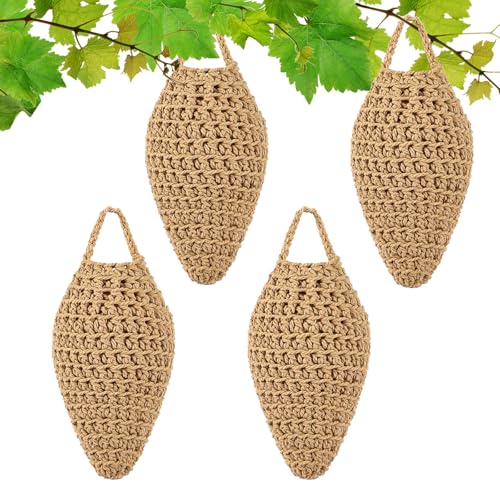 GJL 4 Pack Large Crochet Fake Wasp Nest Decoy Artificial Faux Hornet Nest Outdoor Hanging Decor for Patio Eaves Prevent Wasps from Building Nests - Image 1