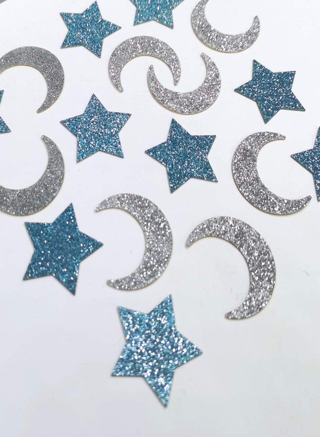 Giuffi Glittery Moon and Star Table Confetti for Baby Shower Kids Birthday Party Twinkle Twinkle Little Star Decorations - Paper Scatter - Blue and Silver - Image 3