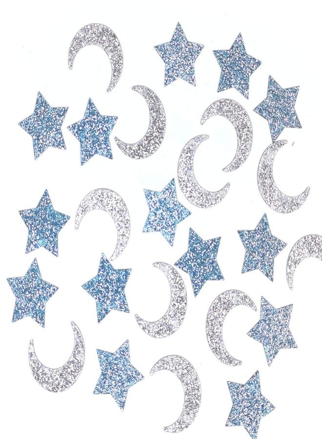 Giuffi Glittery Moon and Star Table Confetti for Baby Shower Kids Birthday Party Twinkle Twinkle Little Star Decorations - Paper Scatter - Blue and Silver - Image 2